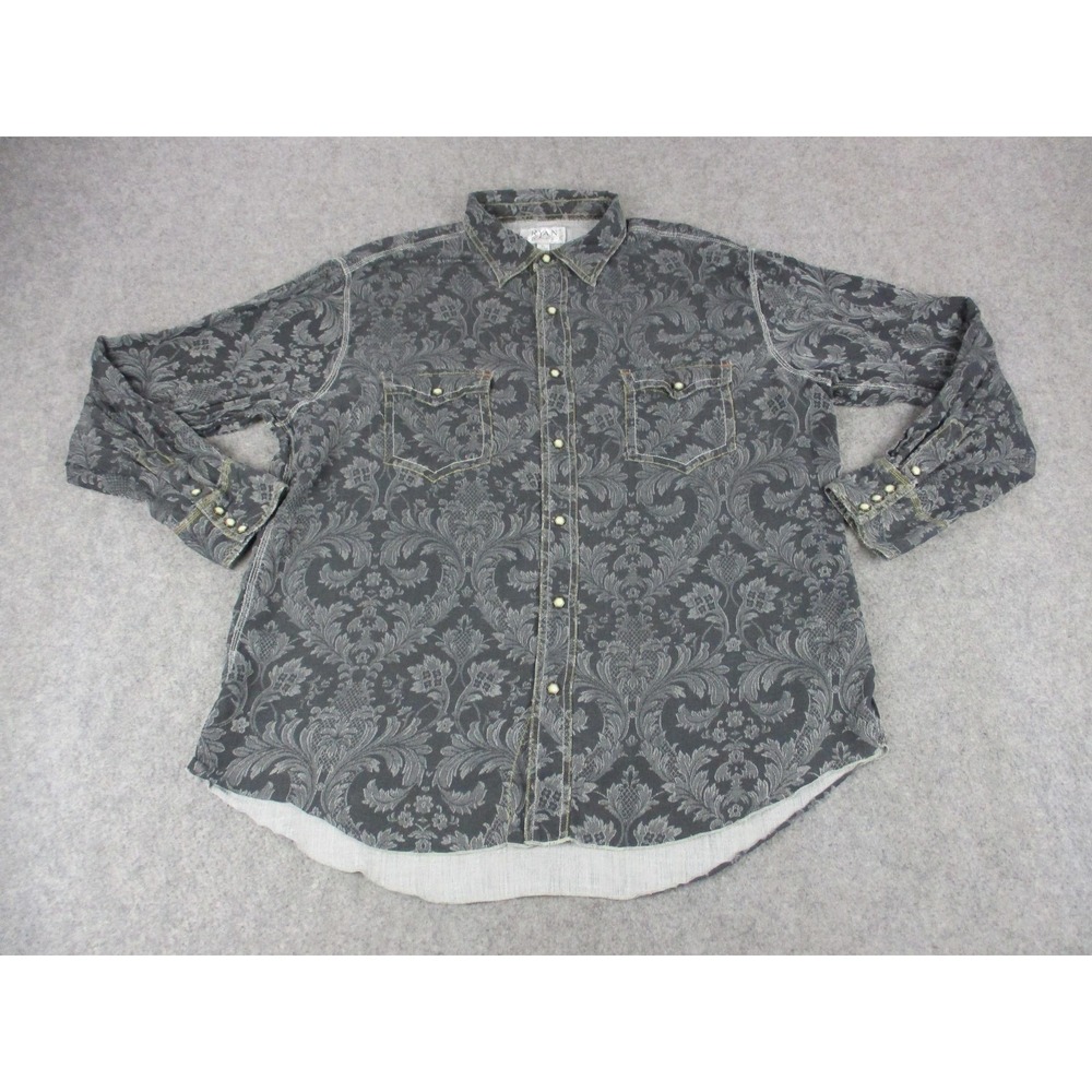 Ryan Michael Shirt Mens Extra Large Gray Black Pearl Snap Barrel Cuff Silk Blend